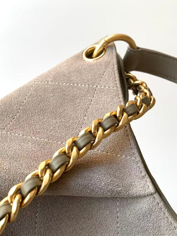 Chanel 2026 Hippie Hobo Bag 35cm Gray Suede 326216