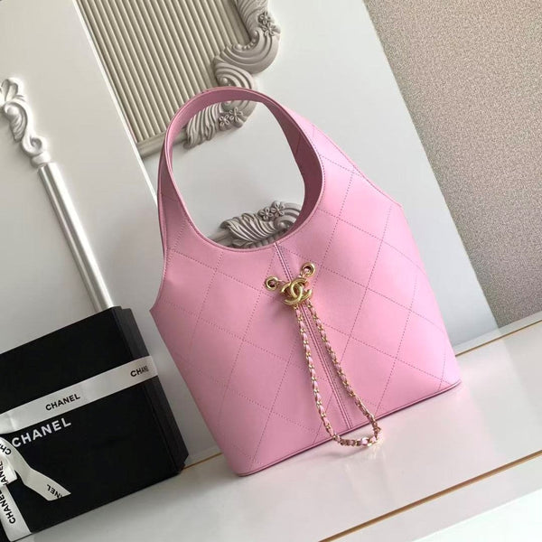 CC 2026 Basket Hobo Bag 35cm Pink Calfskin