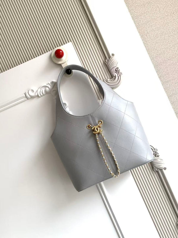 CC 2026 Basket Hobo Bag 35cm Grey Calfskin
