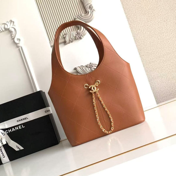 CC 2026 Basket Hobo Bag 35cm Brown Calfskin