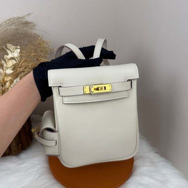 HM Kelly Jump Backpack White Cowhide Gold Hardware 270036