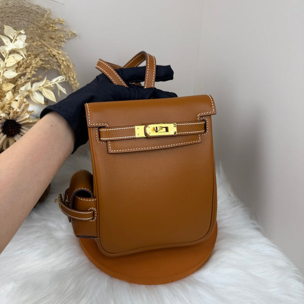 HM Kelly Jump Backpack Brown Cowhide Gold Hardware 270048