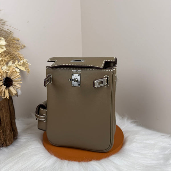 HM Kelly Jump Backpack Taupe Brown Cowhide Sliver Hardware 270042