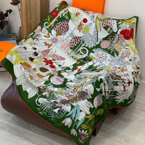 HM 25 foulard Arc-en-ciel 140cm Vert Soie Cachemire Coloré 970926