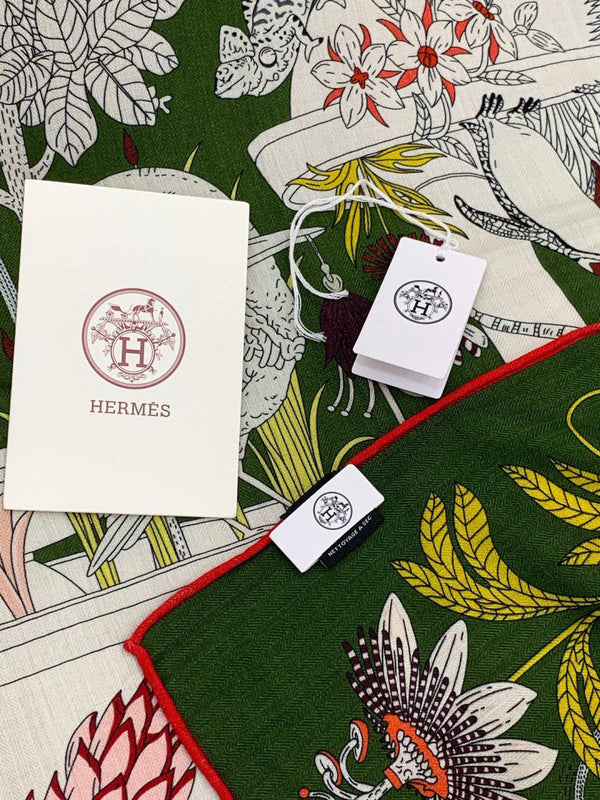 HM 25 foulard Arc-en-ciel 140cm Vert Soie Cachemire Coloré 970926