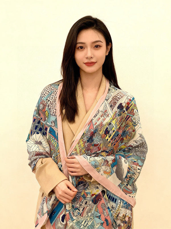 HM 25s Scarf 140cm Blue Multicolor Cashmere 973038
