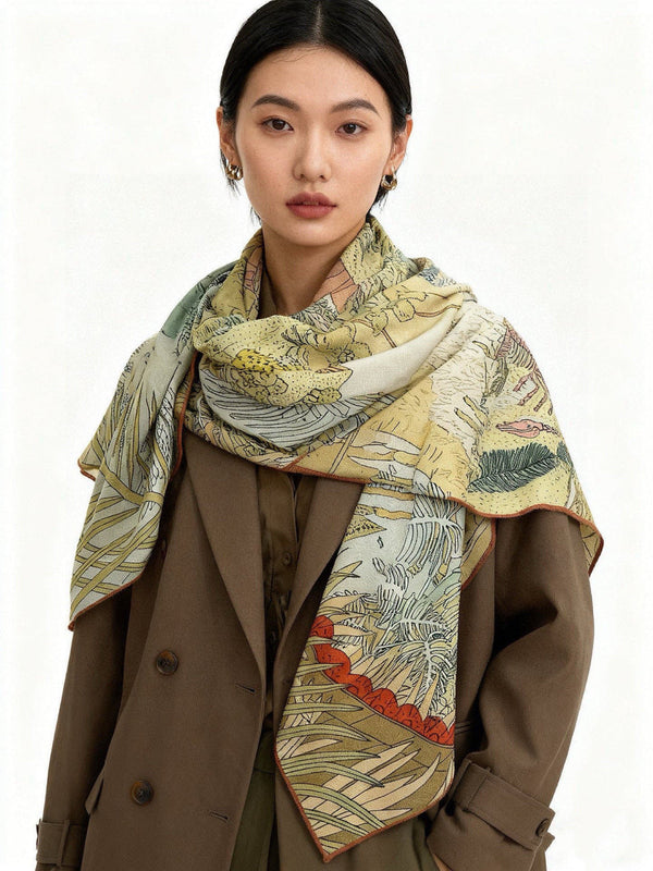 HM 25s Le foulard du roi 140cm vert rose cachemire 973043