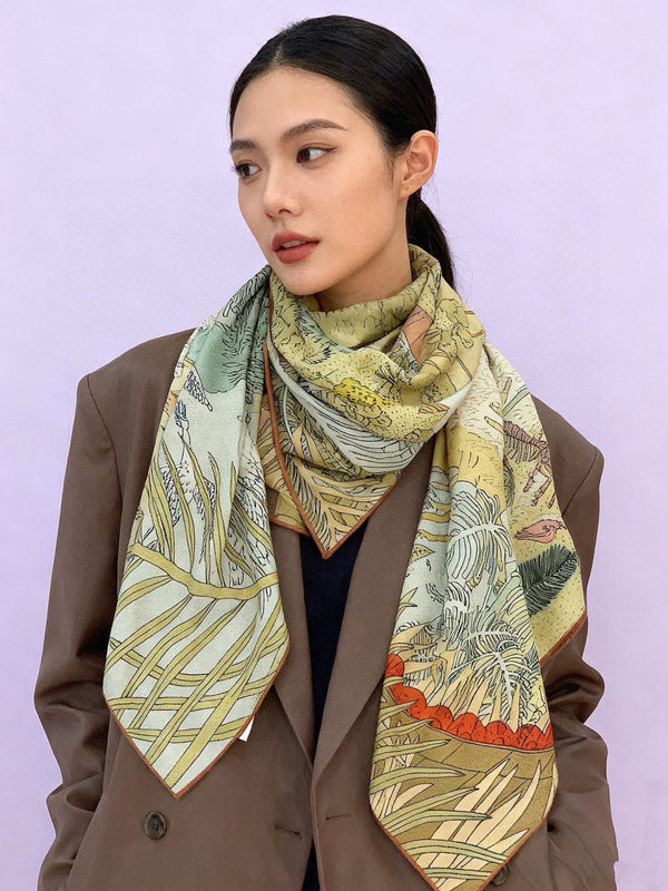 HM 25s Le foulard du roi 140cm vert rose cachemire 973043