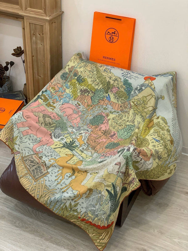 HM 25s Le foulard du roi 140cm vert rose cachemire 973043