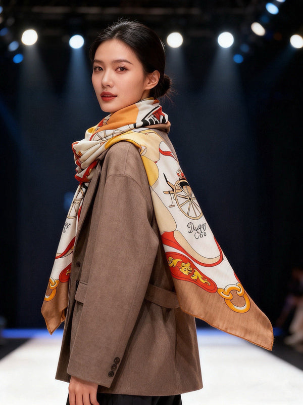 HM 25s The King Scarf 140cm White Brown Cashmere 973049