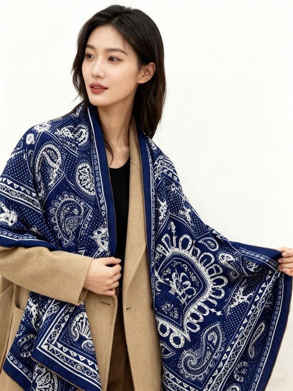 HM 25s Reversible Scarf 140cm Dark Blue Cashmere 976276