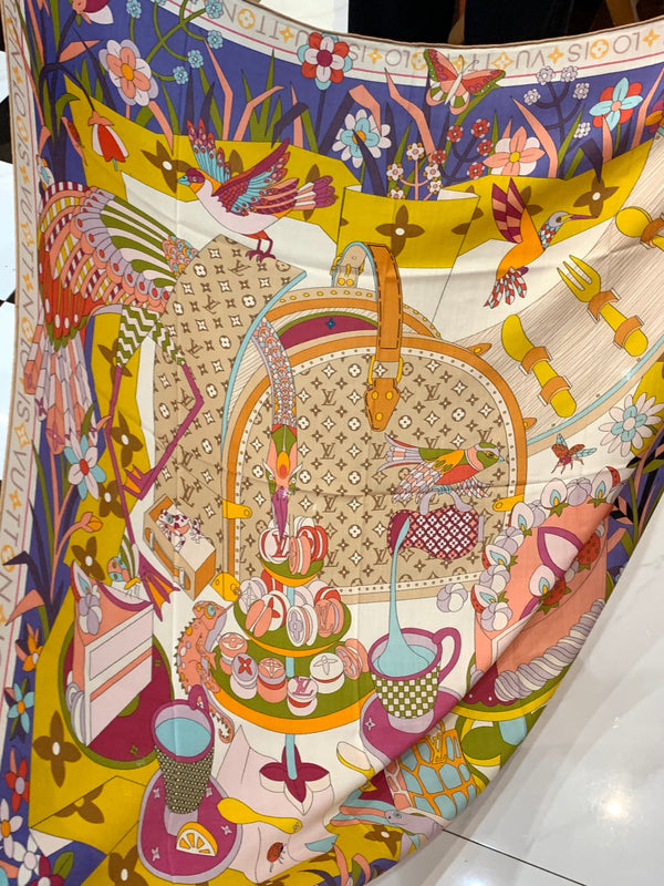 LV Double-sided Scarf 135cm Yellow Cashmere Silk 143727