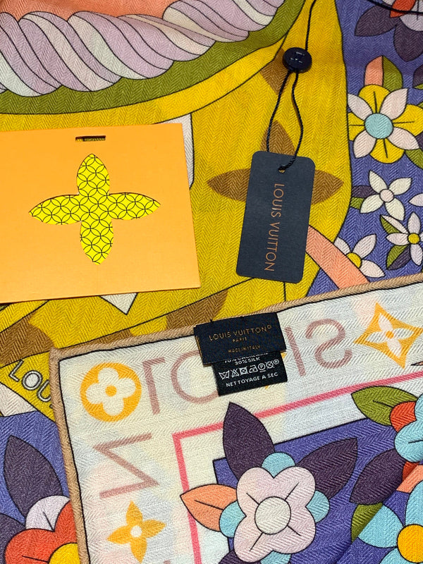 LV Double-sided Scarf 135cm Yellow Cashmere Silk 143727