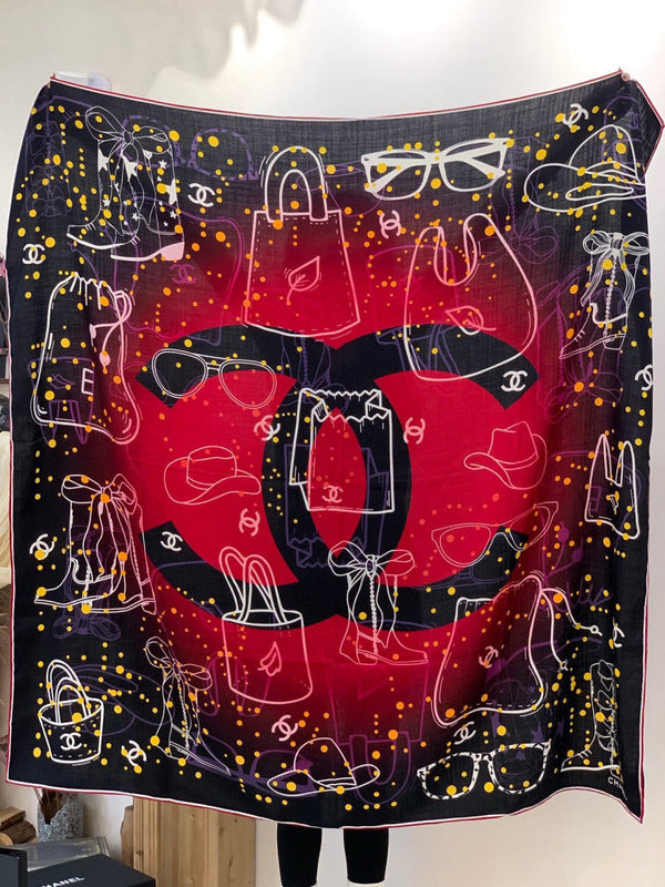 CC Double-sided Scarf 135cm Red And Black Mulberry Silk Cashmere 143734