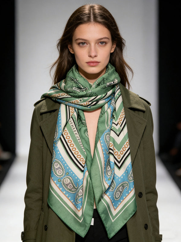 HM Foulard double face 26s 140cm Soie Cachemire Vert 153145