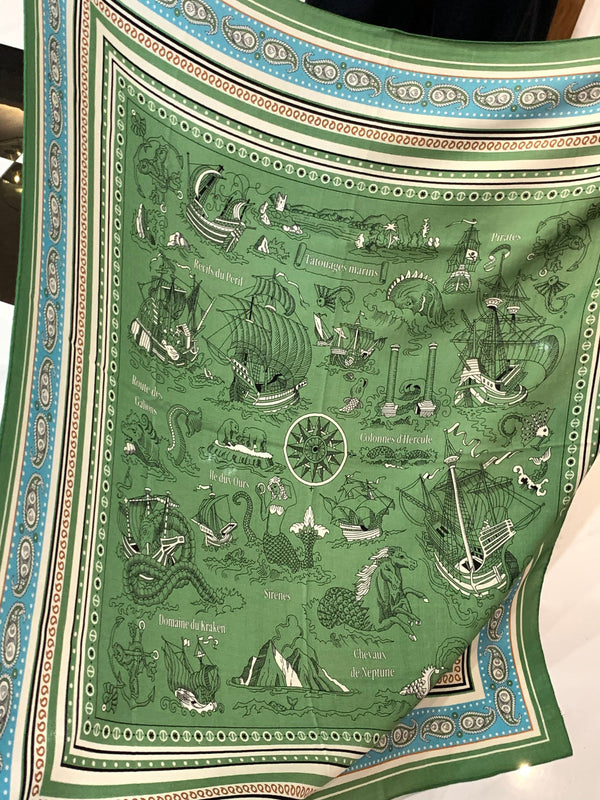 HM Foulard double face 26s 140cm Soie Cachemire Vert 153145