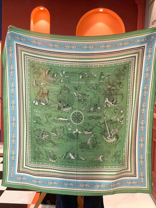 HM Foulard double face 26s 140cm Soie Cachemire Vert 153145