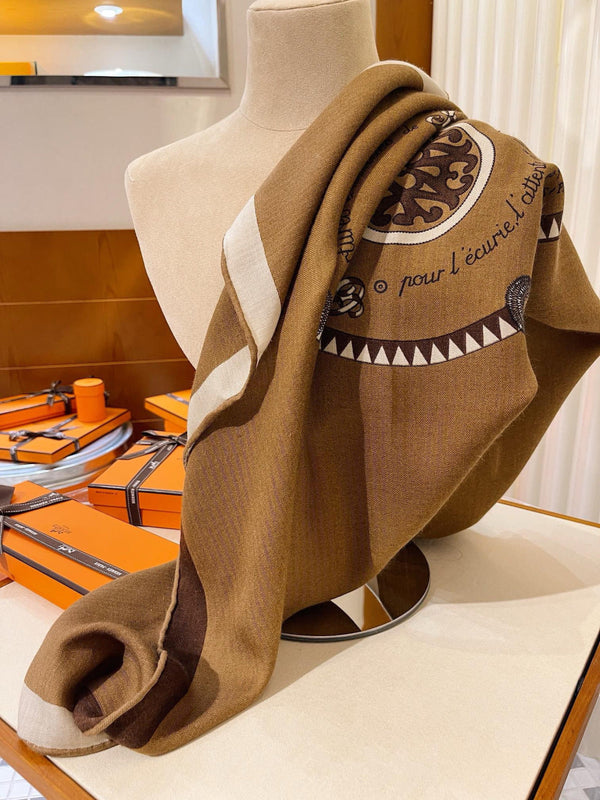 HM 26s Double-sided Scarf 140cm Marron Silk Cashmere 153154
