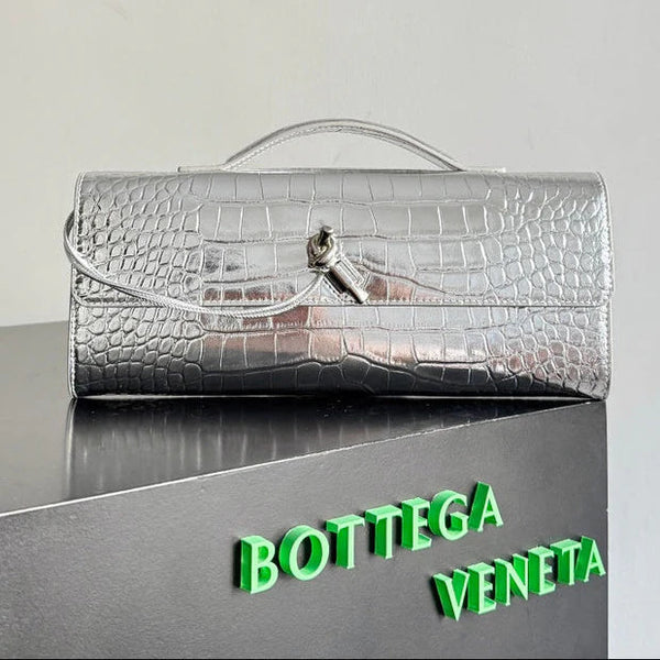 Bottega Veneta 2026 Sac Andiamo 31cm Cuir gaufré crocodile Argent 137072