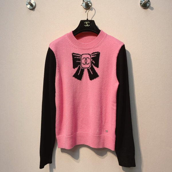 Chanel Pull Nœud Rose Noir Laine 317420