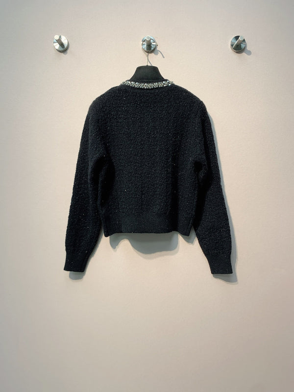 Chanel 25 Cardigan en maille à col rond boutonné sur mesure et orné de sequins Laine 317963