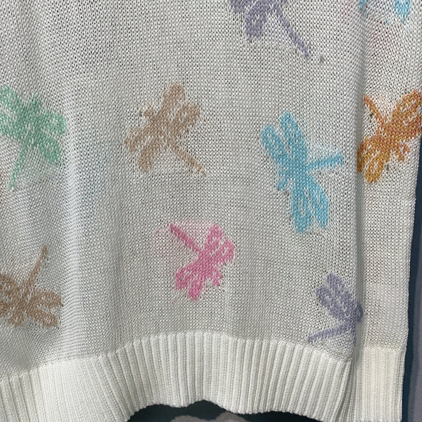 CD SS26 Dragonfly Embroidered Knit Top Ivory Cotton 350912
