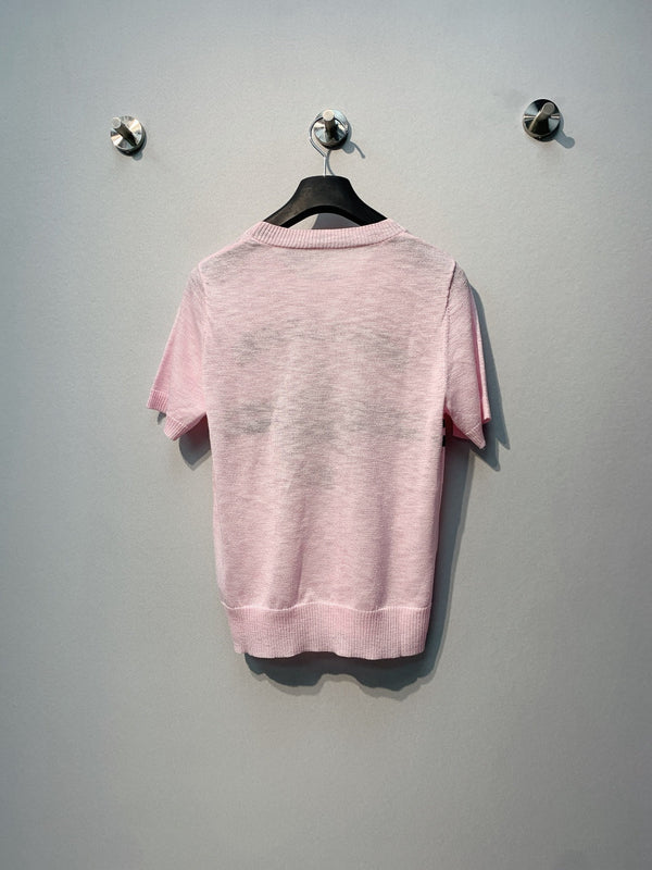 Pull à manches courtes CD SS26 Signature et Star en laine rose clair 350916