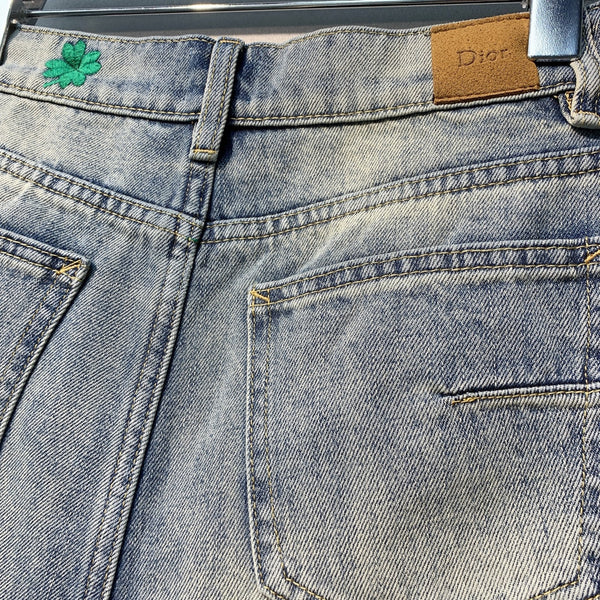 CD Clover Embroidered Shorts Jeans Blue Stonewashed Cotton 350922