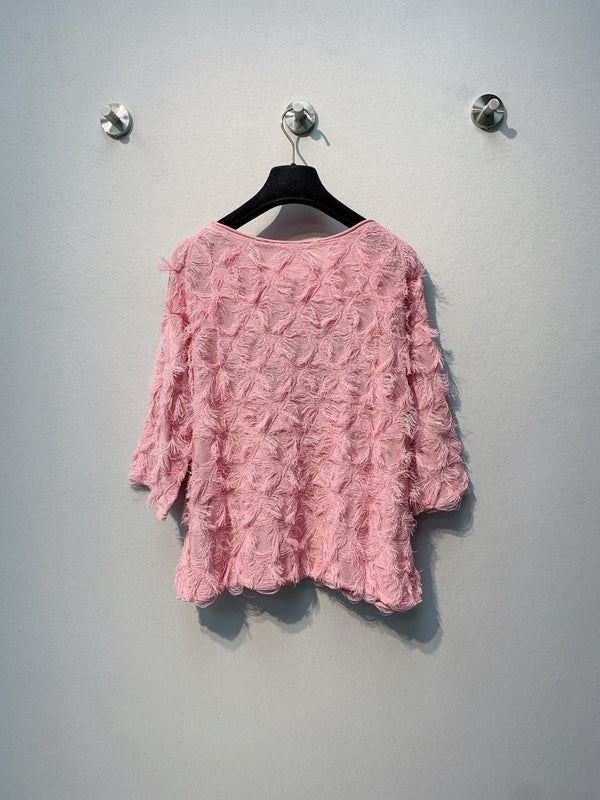 CC SS26 Haut en mousseline orné de plumes Rosette Pink Chiffon 350964