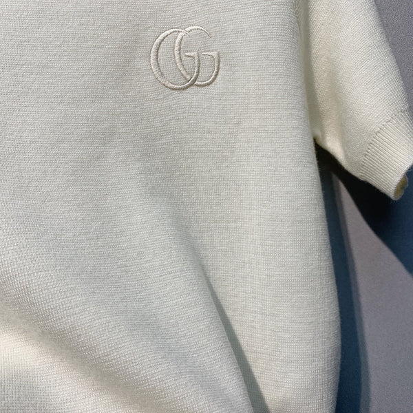GG SS26 Knit Wool Top Embroidery White Wool 350899