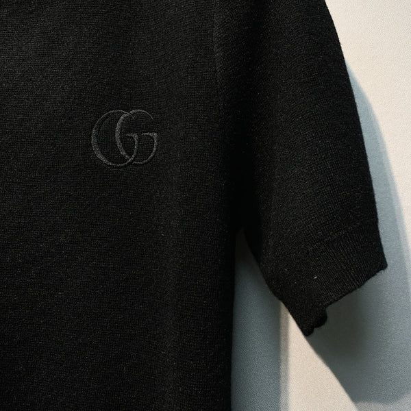 GG SS26 Knit Wool Top Embroidery Black Wool 350898
