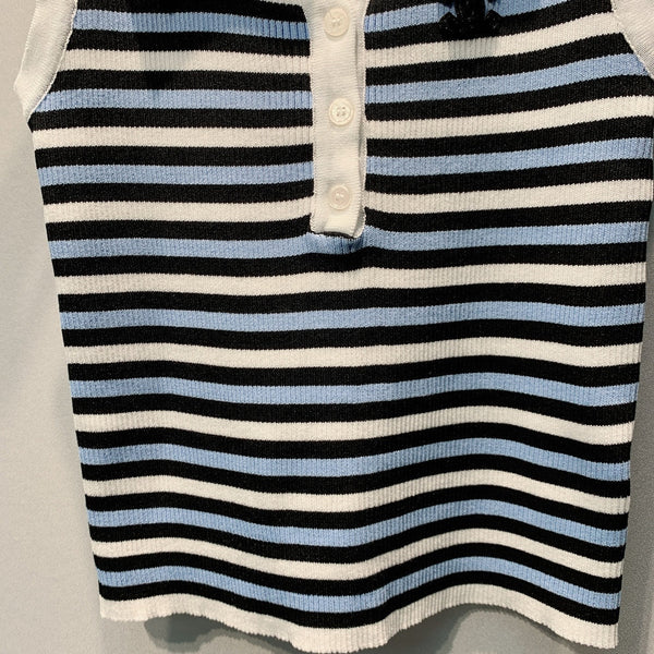 CC 26s Striped Polo Collar Vest White Black Knit 395915