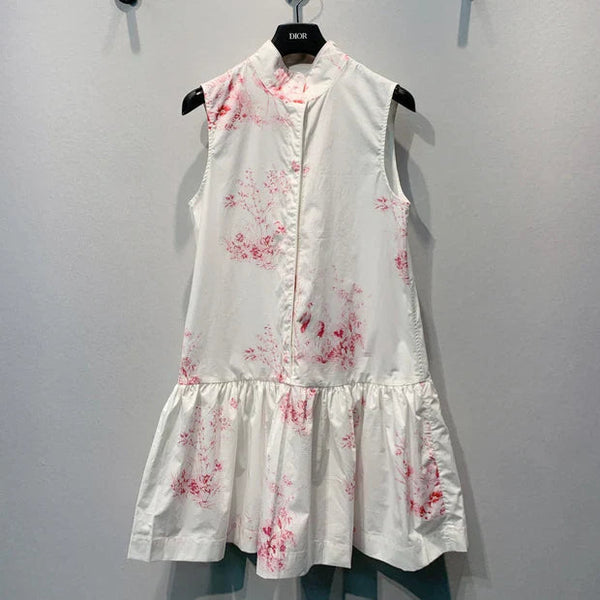 CD 2026 Painting Floral Sleeveless Dress White Pink Cotton 627252