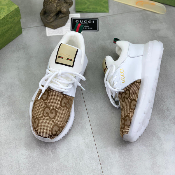 GG Men's Sneaker White Brown Calfskin Canvas 528940