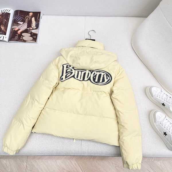 Burberry 25 Plaid Stand Collar Down Jacket Light Yellow Polyester