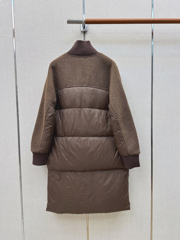 BC 26s Long Puffer Jacket Brown Down Recycled Nylon Fabric 419327