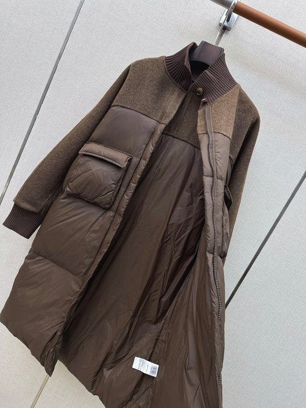 BC 26s Long Puffer Jacket Brown Down Recycled Nylon Fabric 419327