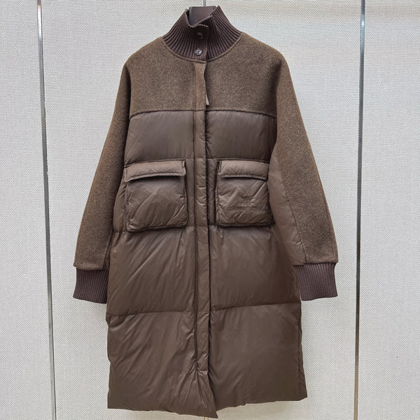 BC 26s Long Puffer Jacket Brown Down Recycled Nylon Fabric 419327
