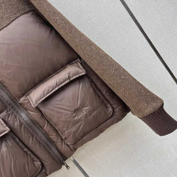 BC 26s Short Puffer Jacket Brown Down Recycled Nylon Fabric 419318