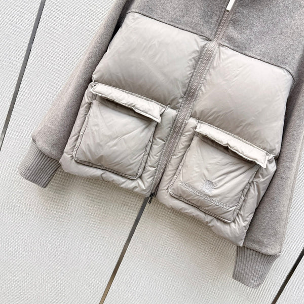 BC 26s Short Puffer Jacket Grey Down Recycled Nylon Fabric 419319
