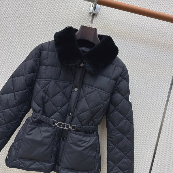 Moncler 26s Cygnes Belted Short Down Jacket Black 419291