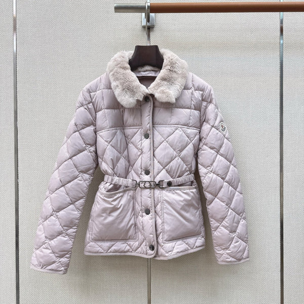 Moncler 26s Cygnes Belted Short Down Jacket Light Pink 419292