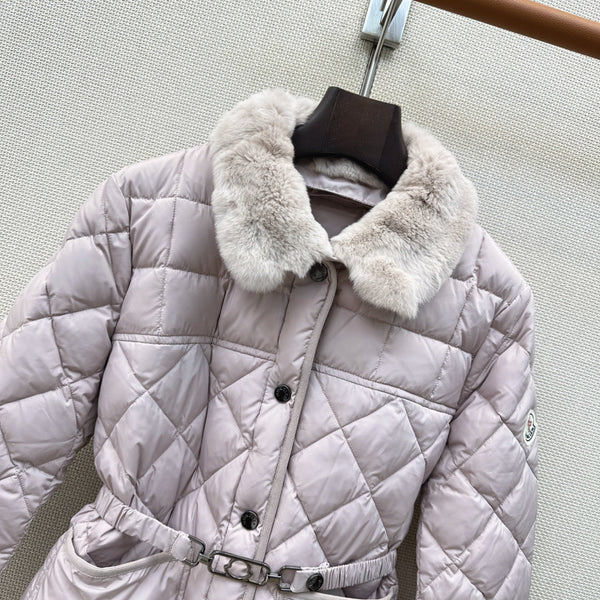 Moncler 26s Cygnes Belted Short Down Jacket Light Pink 419292