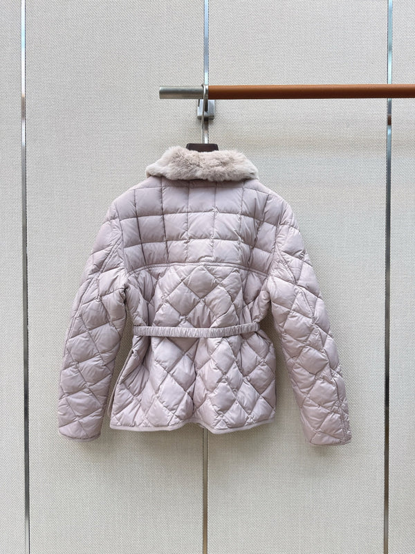 Moncler 26s Cygnes Belted Short Down Jacket Light Pink 419292