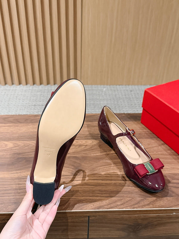 Ferragamo Vara Bow Mary Jane 3cm Burgundy Patent Leather 693007