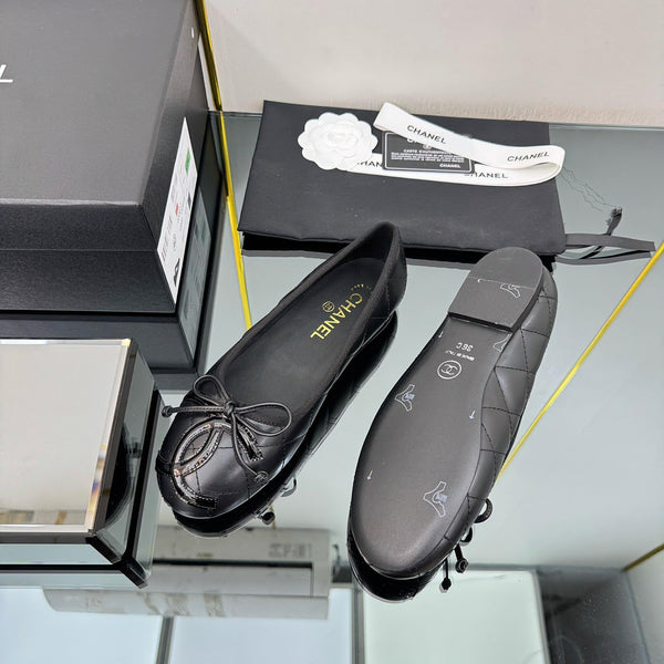CC Loafers Black Sheepskin Mix Bow 297795
