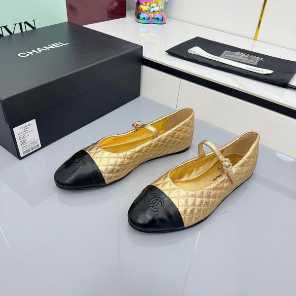 CC 25 Mary Jane Gold Metallic Quilted Black Lambskin 368133