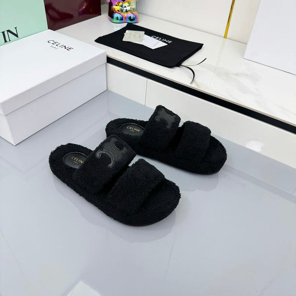 CL 25s Triomphe Slides 50mm Black Wool & Rubber 434462
