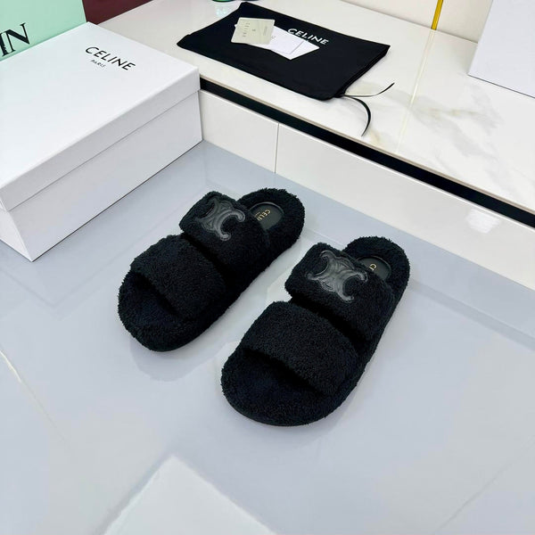 CL 25s Triomphe Slides 50mm Black Wool & Rubber 434462