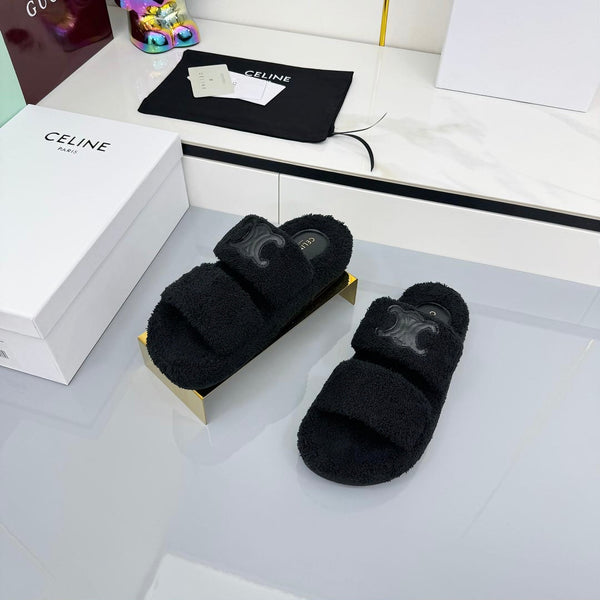 CL 25s Triomphe Slides 50mm Black Wool & Rubber 434462